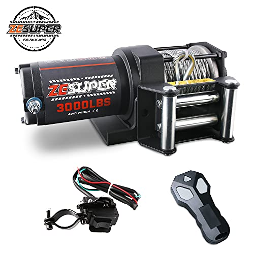 Zesuper 3000 Lb 12V Dc Electric Winch Steel Cable Off Road Waterproof Utv Atv Boat Modified Vehicles Winch Kits Wireless Remote #TOP1