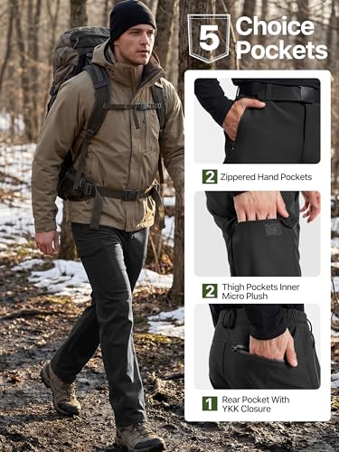 Image of FREE SOLDIER Men's Outdoor Softshell Fleece Lined Cargo Pants Snow Ski Hiking Pants with Belt