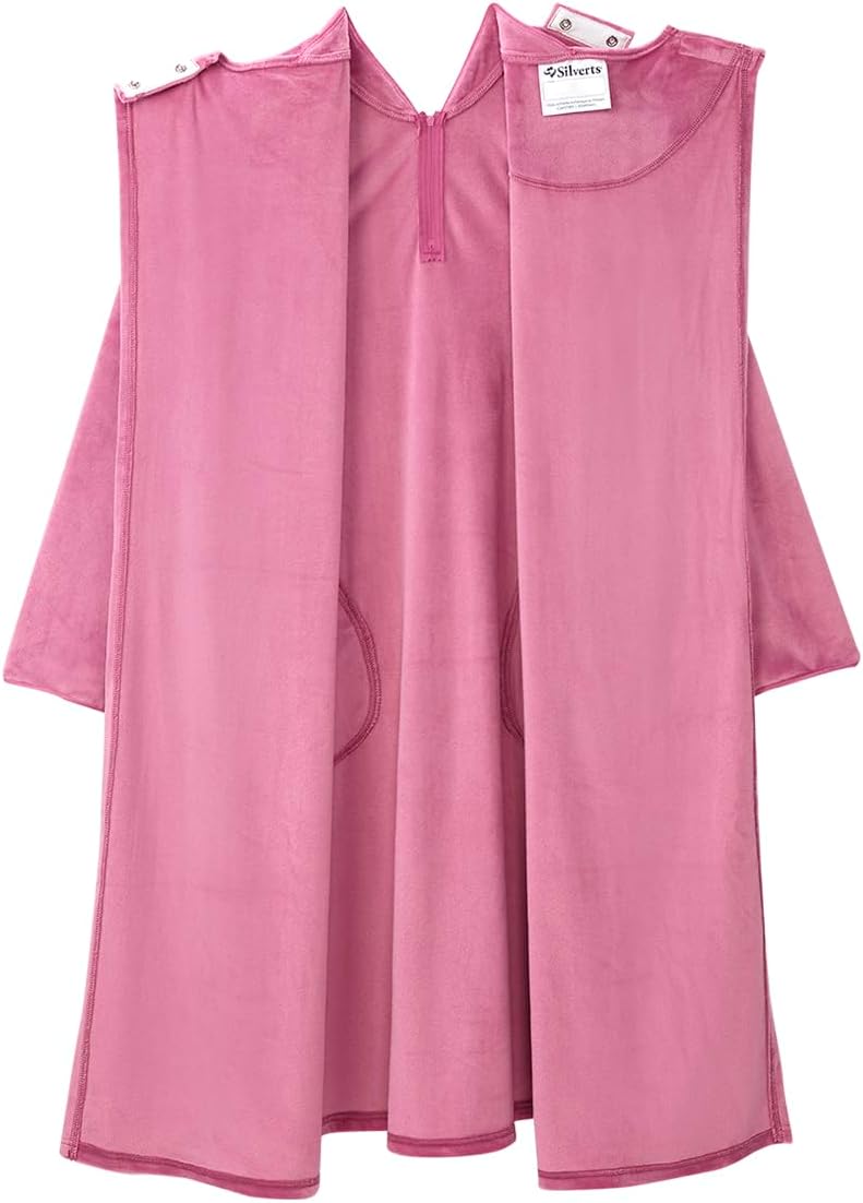 Women’s Open Back Adaptive Plush Nightgown With Zip Front - Image 3