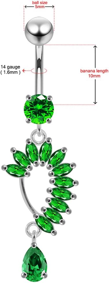 Stylish Studded Curved with Teardrop Dangling Design 925 Sterling Silver with Stainless Steel Belly Ring - Belly Button jewelry - Navel jewelry