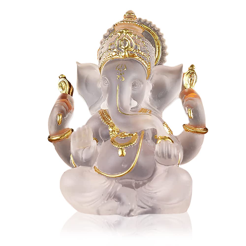 semisky Lord Ganesha Statues Hindu Elephant God Sculpture, Resin Indian Ganesha Idol Buddha Figurine Good Luck Success Decoration Ornaments for Home Office Car Decor-White
