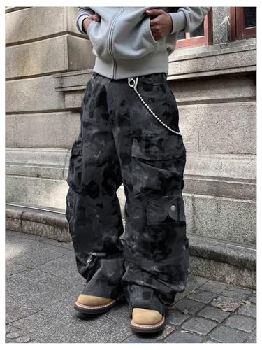 GORGLITTER Men's Camo Baggy Cargo Pants Camouflage Drawstring Waist Work Military Trousers with Pockets3