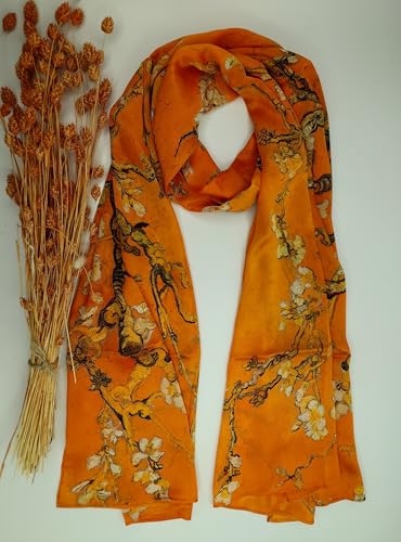 MutluHan Turkish Scarf - 100% Silk Floral Design | Burnt Orange | Luxurious and Comfortable Women’s Scarf, Perfect for Gifts and Special Occasions, Suitable for Daily, Evening and Office Wear2