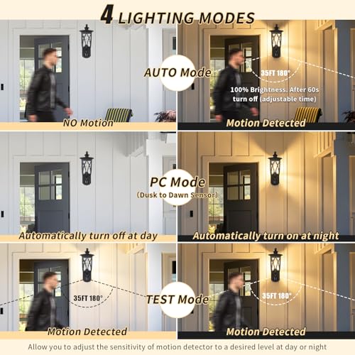 Image of JYO 17 inch Motion Sensor Outdoor Wall Light Fixtures, Anti-Rust Aluminum Wall Sconce with Water Ripple Glass & E26 Socket, Exterior Waterproof Wall Lantern for House Front Door, Porch, Garage(02-BK-MA)