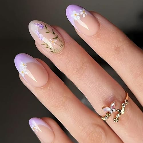 Short Shines Artificial Nails 24Pcs Fall French Design Glossy Fake