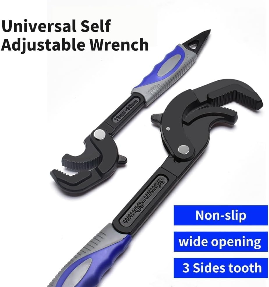 2Pcs Self Adjusting Wrenches Sets - 10.5 & 14" Self Locking Pliers,Multi-Function,3 Sides Teeth,Non-Slip Handle,Suit for Pipe Vise Micro 5 Wrench