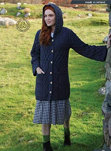 Ladies - Merino Wool - Irish Knit - Buttons Long Cardigan for Women with Hood and Front Pockets Made in Ireland - Image 3