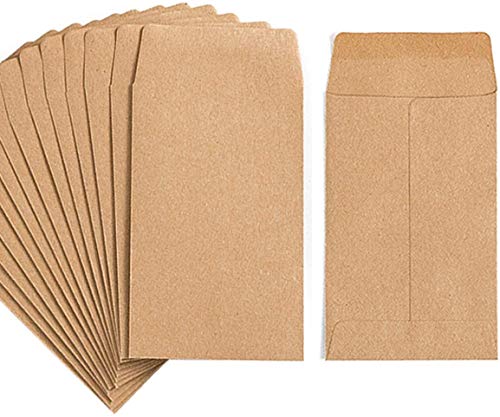 200 Pack Kraft Small Coin Envelopes Self-Adhesive Kraft Seed Envelopes Mini Parts Small Items Stamps Storage Packets Envelopes for Garden, Office or Wedding Gift(2.25"×3.5")