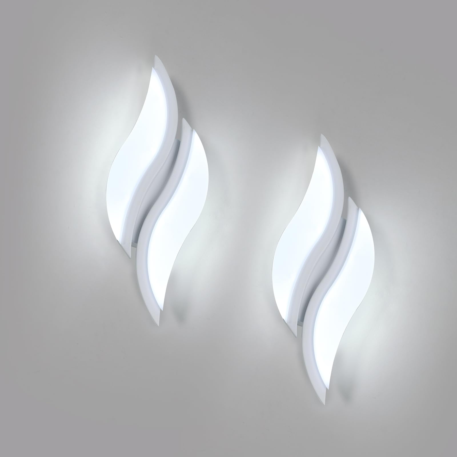 Goeco LED Wall Lights Indoor 12 W 6500 K 2 Bulbs White Pack of 2 | LED Wall Lamp Night Lamp Cool White Light Creative Leaf Shaped with Acrylic Lampshade for Hallway Staircase Living Room