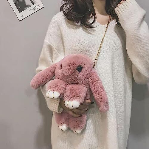 Womens' Plush Cartoon Rabbit Shaped Fluffy Crossbody Faux Fur Bunny Hare Shoulder Bag Knapsack Travel Sling Bag2