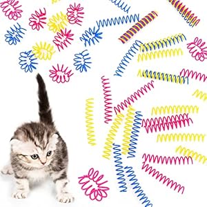 60 Pieces Thin Colorful Springs Cat Spiral Springs Interactive Cat Toys Kitten Toys Cat Stuff Plastic Cat Springs Toys, for Swatting Biting Hunting Chasing to Keep Fit Active, Blue Yellow Pink, 3 Inch