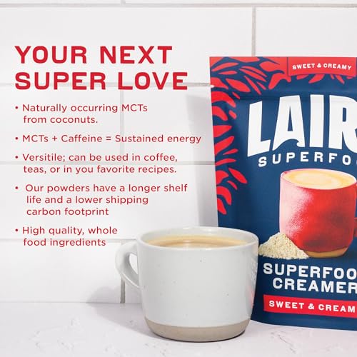 Image of Laird Superfood Non-Dairy Superfood Creamer - Coconut Powder Coffee Creamer - Sweet & Creamy - Gluten Free, Non-GMO, Vegan - 8 oz. Bag, Pack of 3