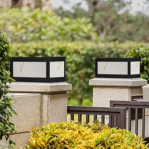 Yicoming Led Post Light Outdoor, Square Modern Outdoor Column Lights Ip65 Waterproof Stainless Steel Pillar Lights For Yard Garden Patio Path With Imitation Marble Lampshade #TOP5