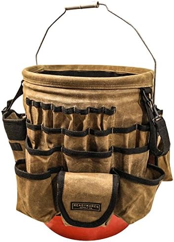 Readywares Waxed Canvas Tool Bucket Organizer, Heavy Duty with 58 Pockets, 5 Gallon Tool Bucket Organizer