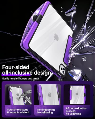Image of Wireless Keyboard Case for iPad 9th (7th, 8th, and 9th Gen) 10.2 Inch, Transparent Protective Cover with 7-Color Backlit Keyboard, 360 Rotating Stand, Multi-Touch Trackpad and Pencil Holder, Purple