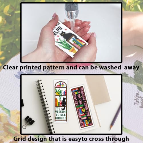 Image of ACRNIGHEET 6PCS Cross Stitch Bookmark Kit for Beginner Stamped Cross Stitch Kits for Adults Bookshelves DIY Tassel Embroidery Bookmark Kits Needlepoint Kit with Instructions Craft Gift 8.5''x3'' 11CT