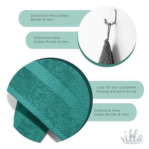 Image of Cotton Hand Towels Set of 2, 16 x 28, Oeko-TEX Certified, Quick Dry, Teal