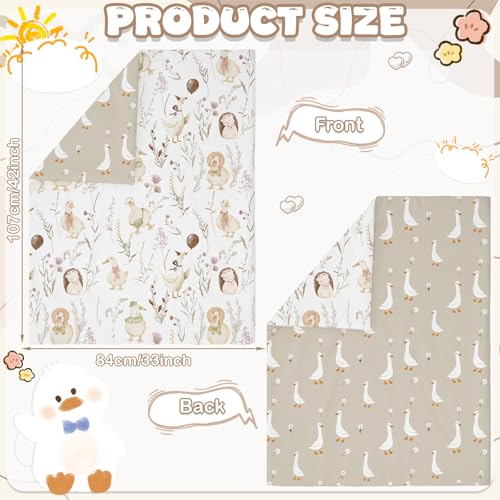 Image of Hahafelt 4 Pieces Crib Bedding Set for Girls and Boys, Soft Baby Bedding Set Including Crib Skirt, Comforter, Sheet and Diaper Stacker for Nursery(Goose Theme)