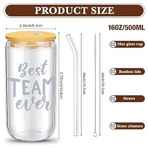 12 Set Employee Appreciation Gifts Thank You Gifts for Staff Coworker Thank You Glass Cups 16 oz Can Shaped Beer Glass with Lids Straws Brushes for Teacher Nurse(Best Team Ever) 12 Set Employee Appreciation Gifts Thank You Gifts for Staff Coworker Thank You Glass Cups 16 oz Can Shaped Beer Glass with Lids Straws Brushes for Teacher NurseBest Team Ever