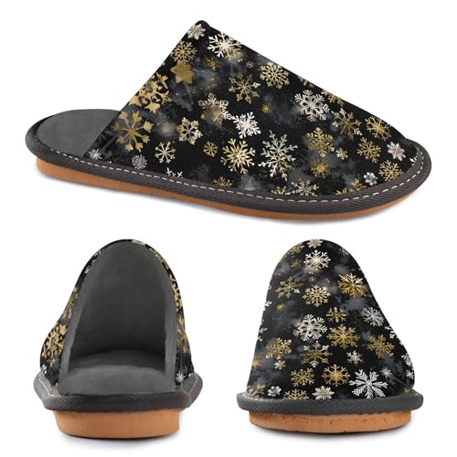 Slippers for Women Golden Snowflakes Pattern Soft Winter Warm Shoes Indoor Outdoor Non-Slip House Travel Slippers4