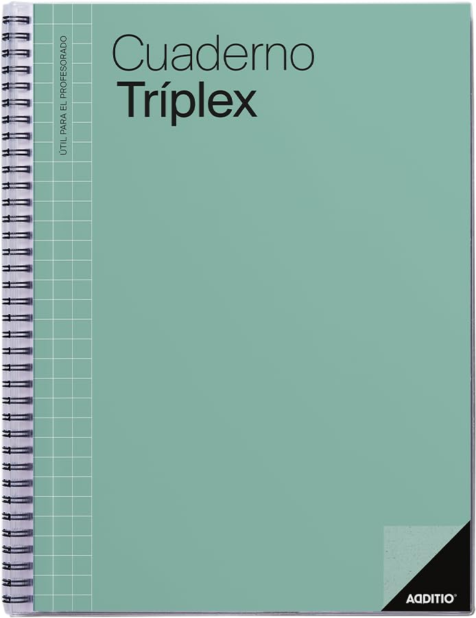 ADDITIO - Cuaderno Tríplex para el profesorado | Planificación mensual y semanal | Evaluación | Tutoría | Reuniones | Papel ecológico | Tamaño 22,5 x 31 cm | Español | Verde