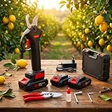 081 Store - Forbici potatura a batteria 48V, GARANZIA 2 ANNI, forbici elettriche a 2 batterie 48V + forbice da potatura manuale per rami, albero, ulivi, Con Taglio Fino A 3,5 cm