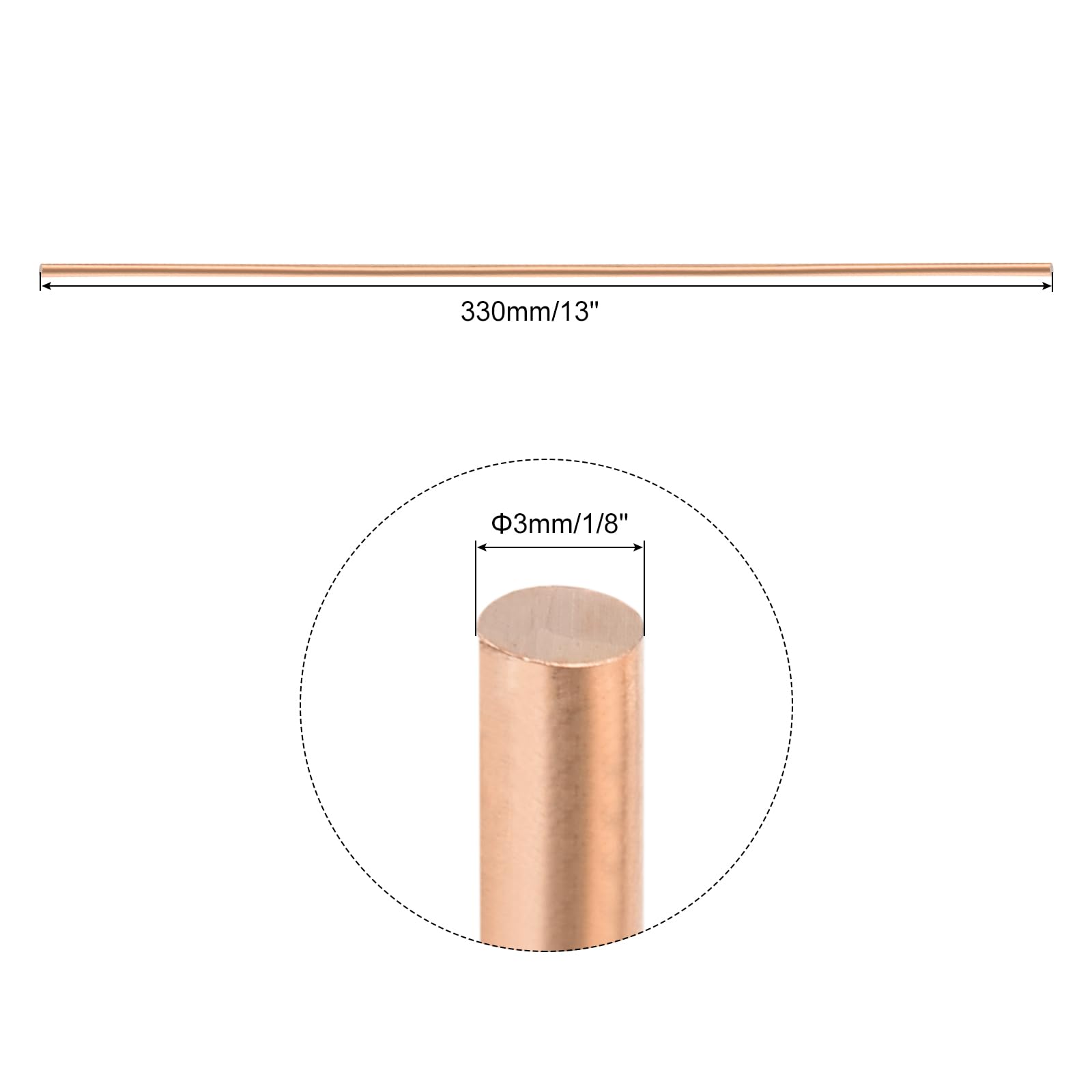 sourcing map Lot de 8 tiges rondes en cuivre pur de 3 mm de diamètre 330 mm de long pour loisirs créatifs