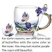 Kaiyuan Dynasty Tea Cup Glass Coffee Mugs Enamel Rose Flower Butterfly Drinking Cups with Spoon Set for Birthday Wedding Blue Rose Mug 12oz