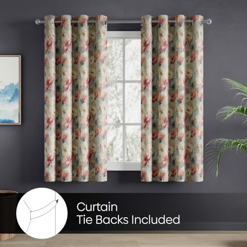 Image of haus & kinder Blackout Window Curtains 5 Feet Long Pack of 2 Window Curtains, 5 Feet Curtains for Window, 100% Room Darkening (Floral Canvas, 114x152 CM)