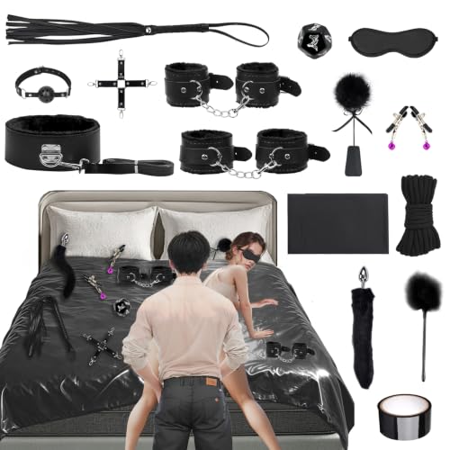 Image of Sex Bondage Toys Beginner's Bondage Kit Includes Ball Gag, Ropes, Erotic Bedding and More-16-Piece Set BDSM Set for Couples (Black, 16 Pcs)