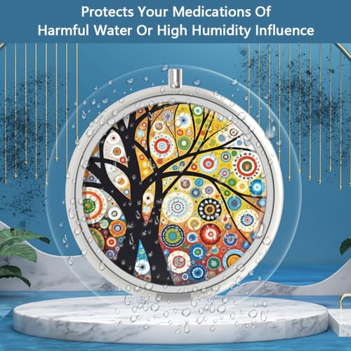 Image of Pill Box 3 Compartment Small Pill Case,Portable for Pocket or Purse Pill Organizer Pill Container Holder to Hold Vitamins, Medication, Fish Oil and Supplements(Black Tree of Life)