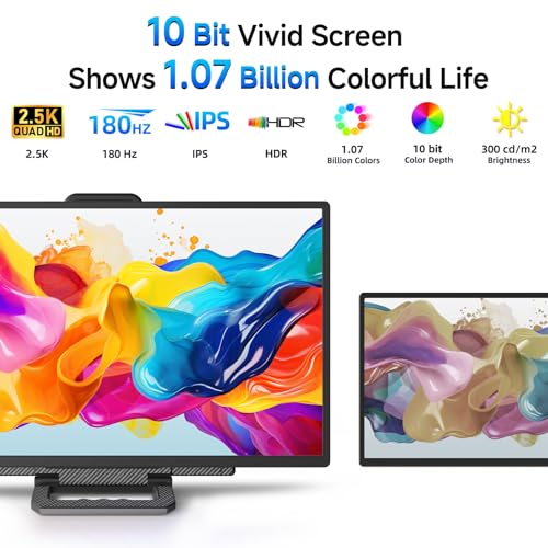Image of 24 inch 2.5K 180Hz Portable Monitor - Laptop Screen Extender 112% sRGB Wide Color HDR HDMI USB C Travel External Display with Stand Gaming Monitor for Computer PC Phone Game Console