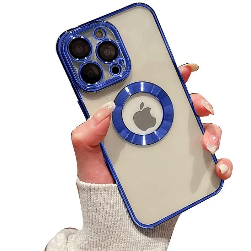 Image of mobistyle Compatible with iPhone 13 Pro, Electroplating Logo Cut View, Full Body & Camera Lens Protection, Transparent Silicone Case, Only Compatible iPhone 13 Pro, Blue