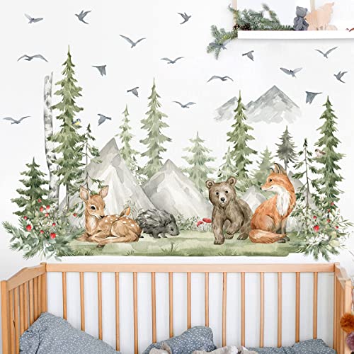 Am Amaonm AMMSANI90 Amaonm 4 Sheet Of 12X36 Inch Giant Mountain Forest Tree Wall Decal Woodland Deer Bear Fox Birds Wall Stickers 3D Diy Peel And Stick Jungle Wild Animal Pine Wall Decor thumb #4