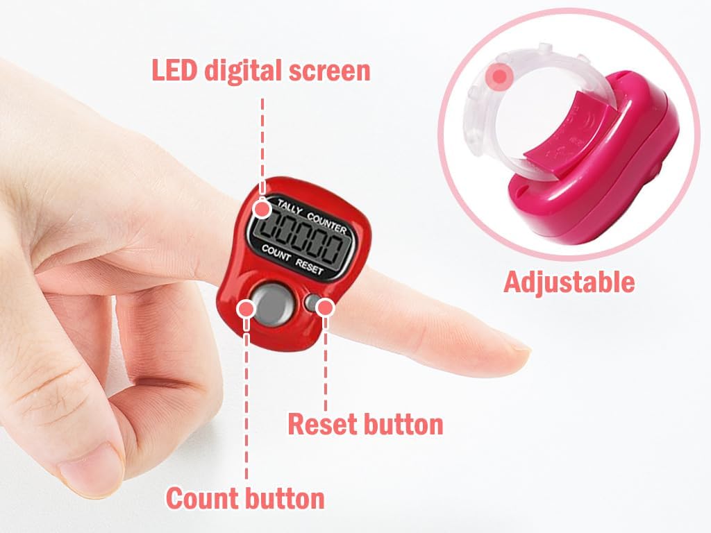 Aarvi Mini Hand Tally Counter Finger Ring Digital Electronic Head Count, Jap Counter Machine for Mantra Jap Cricket Umpire and Various Counting Purpose Small TC (Set of 2) 1