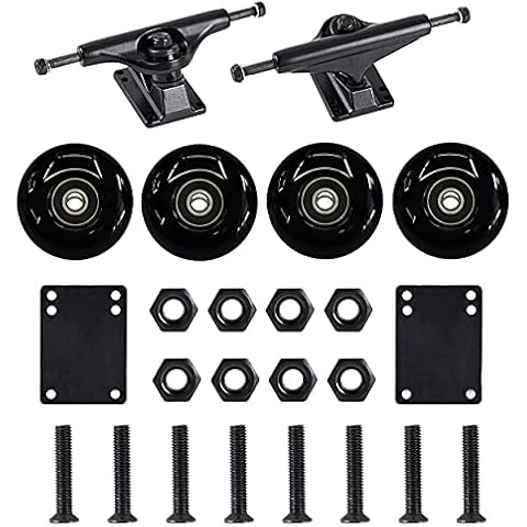 FREEDARE Skateboard Trucks 5.25" and Wheels Set, 52mm Skateboard Wheels and Bearings Set, Skateboard Trucks 5.25", Skateboard Riser Pads, Skateboard Hardware Set Cover
