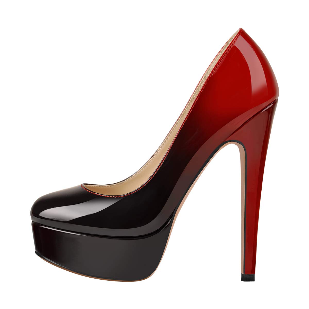 Richealnana Women's Platform Stiletto Heel Slip On Pumps - 8 - Black to Red