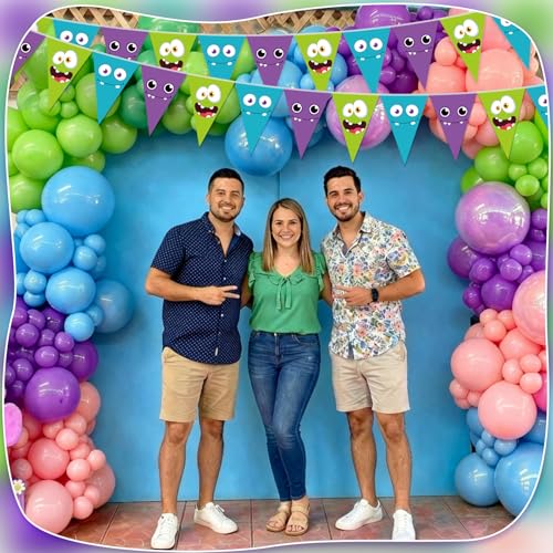 HESTYA 5 Pcs 49 ft Cartoon Monster Pennant Banner Monster Birthday Party Decoration Green Purple Blue Paper Triangle Flag Cute Bunting Garland for Cartoon Themed Party Backdrop Hanging Supplies — view 6