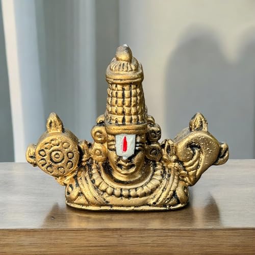 Image of Tirupati Balaji Idol for Car Dashboard, Venkateswara Swamy murthi, Vaastu Advised Balaji Statue - Tirupati Balaji Murti Idols for Pooja Room (Gold Small 6 CM)