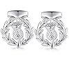 HONEY BEAR Scotland Scottish Thistle Cufflinks - Stainless Steel for Mens Shirt Wedding Business Gift,Silver #2