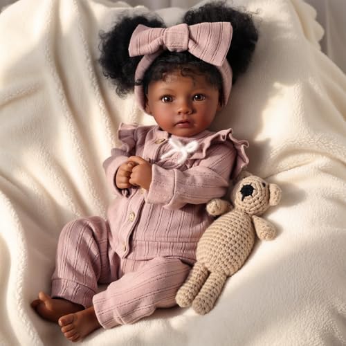 Muñeca Reborn Negra Realista 20 Pulgadas Cuerpo de Tela miniatura 2