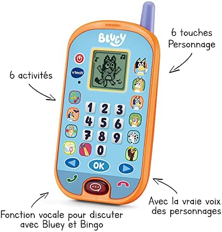 VTech Bluey - Bluey Interaktywna zabawka edukacyjna na smartfon dla dzieci Bluey Toy 3/7 lat Wersja FR