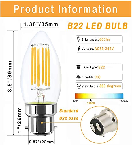 Image of CITRA Vintage Led Light Bulb Candle B22D Base Warm White 4W - 2 Packs