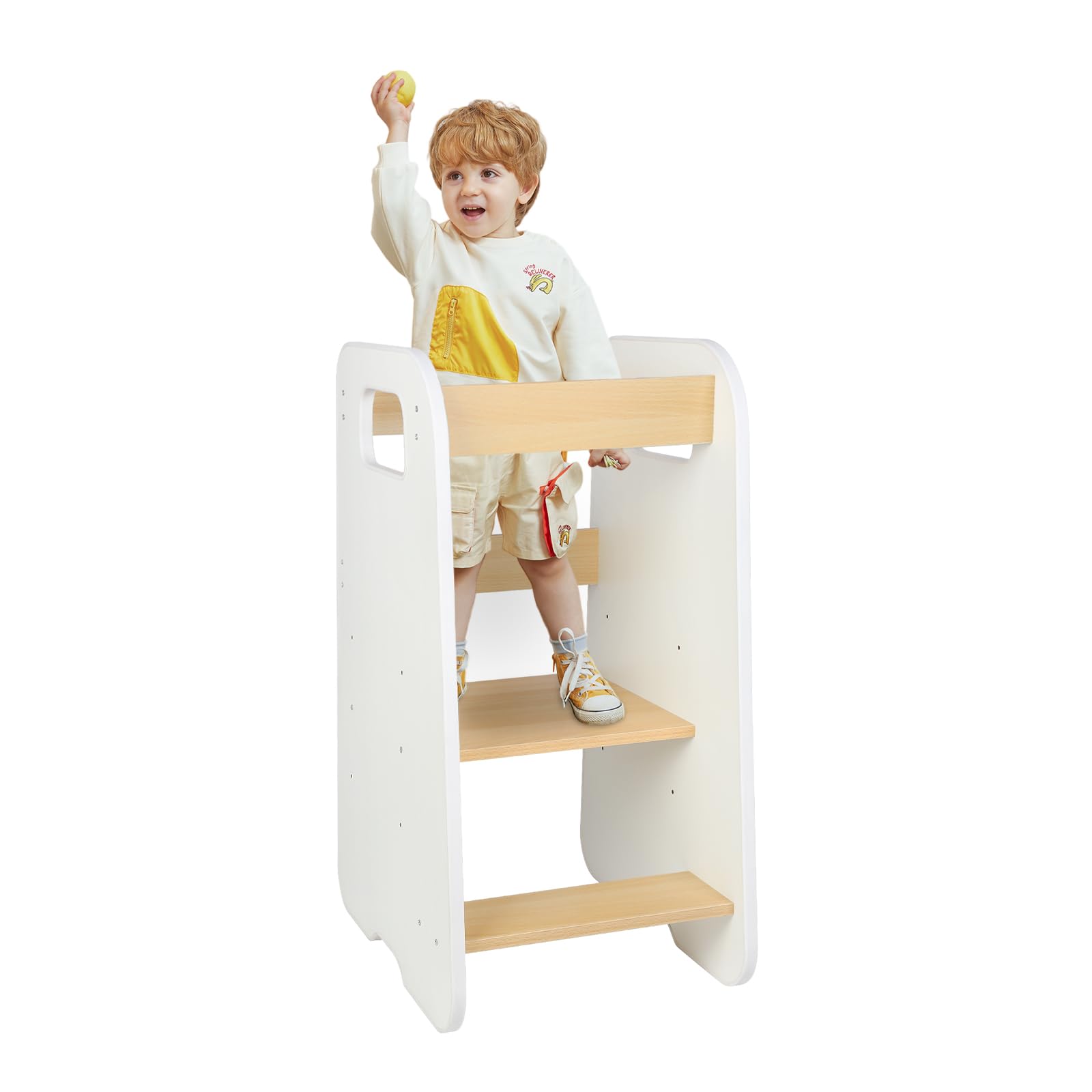 Beobachtungsturm für Kinder Montessori – Lernturm ab 1 Jahr – sicher und höhenverstellbar – 80 x 50 x 40 cm, Braun Weiß