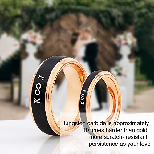 LerchPhi Custom Engraved Tungsten Ring, Personalized Valentine's Day Gift for Wife & Husband, 4/6/8MM Rose Gold Stepped Edge with Black Matte Satin Finish, Meaningful Gift for couple & Lovers4