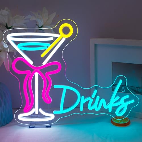 Image of Drink Bow Cocktail Glass Neon Sign LED Neon Light Up Sign for Wall Home Decor Bedroom Business Club Party Bars Shop USB Powered Really Pretty Neon Decor