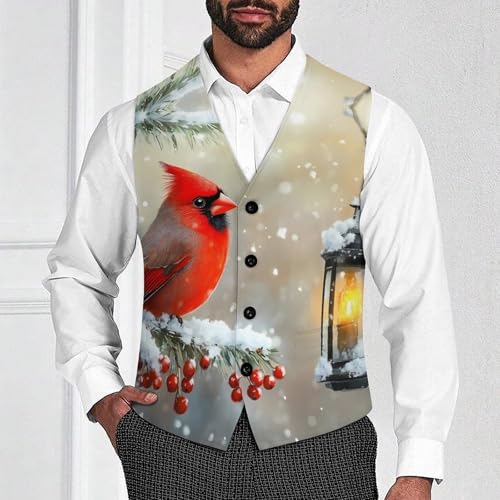 Cardinal Winter Bird Trendy Vest Suit for Men V Neck Formal Dress Waistcoat Vests Business Slim Fit4