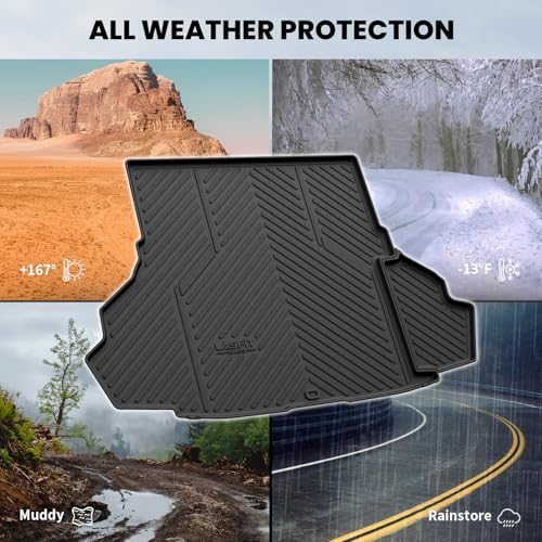 Image of LASFIT Cargo Mat for Ford Mustang 2015-2023 with or Without Subwoofer | Trunk Liner Custom Fit All Weather Protector TPE One-Piece Design Easy Installation Easy Clean Trunk Mat, 1pc Black