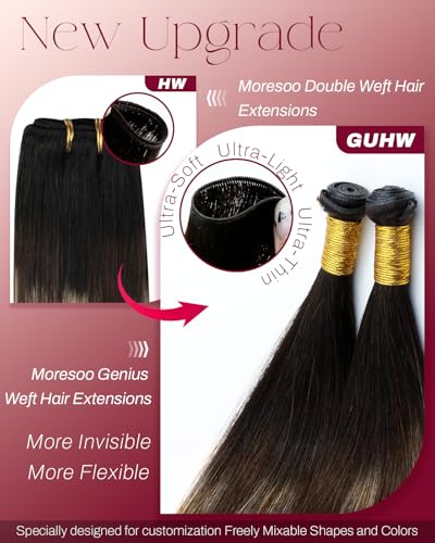 Image of Moresoo Genius Weft Hair Extensions, Balayage Black to Brown with Blonde | Crafted with Remy human hair, 18 Inch 50g, natural blend for parties, events and salon looks