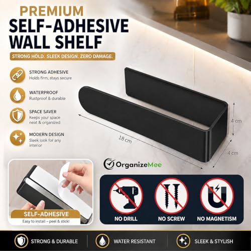 Image of OrganizeMee (Self Adhesive) Napkin & Towel Holder for Hand Basin Towels, Washbasin Bathroom Hanger, Kitchen Sink Napkin Holder Accessories Rack Without Drilling Cloth Hangers (Black)